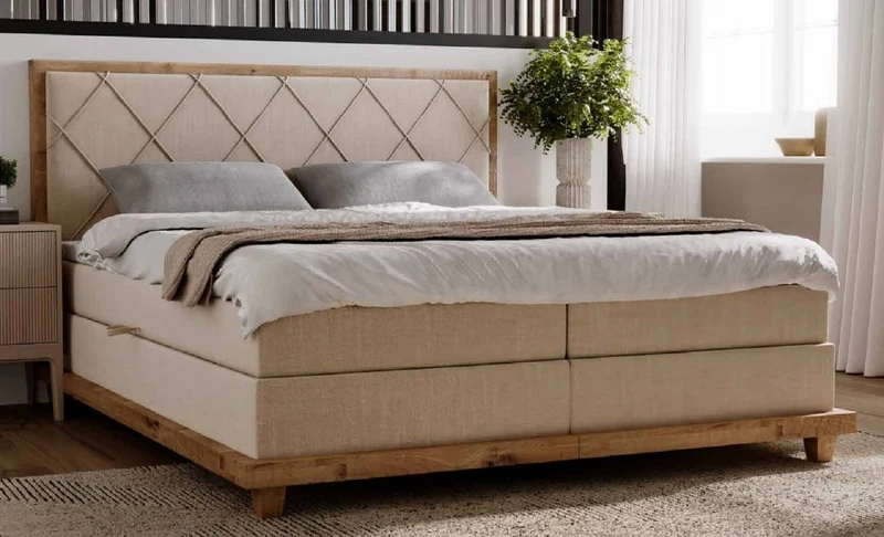 Casa Padrino Luxus Doppelbett Naturfarben 170 x 210 x H. 115 cm - Massivholz Bett mit Matratze - Schlafzimmer Möbel - Hotel Möbel - Luxus Möbel - Luxus Einrichtung