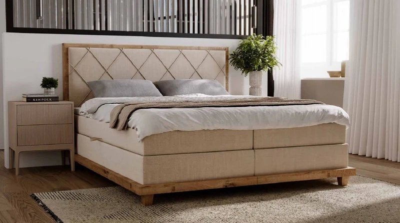 Casa Padrino Luxus Doppelbett Naturfarben 170 x 210 x H. 115 cm - Massivholz Bett mit Matratze - Schlafzimmer Möbel - Hotel Möbel - Luxus Möbel - Luxus Einrichtung