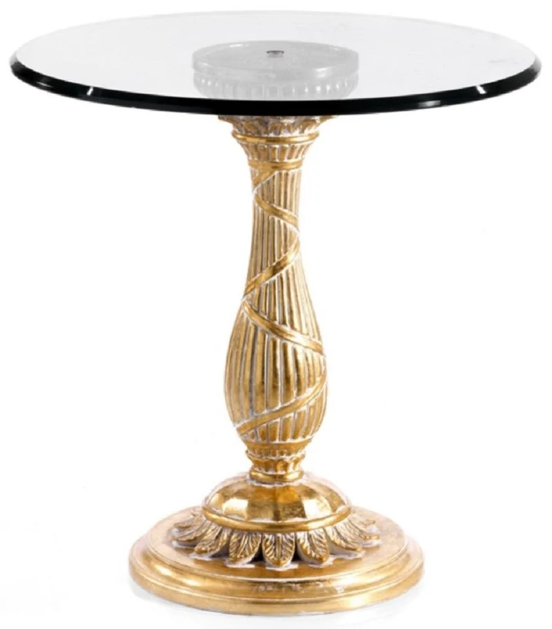 Casa Padrino Luxus Barock Beistelltisch Antik Gold - Prunkvoller Massivholz Tisch mit Glasplatte - Luxus Möbel im Barockstil - Barock Möbel - Luxus Qualität - Made in Italy
