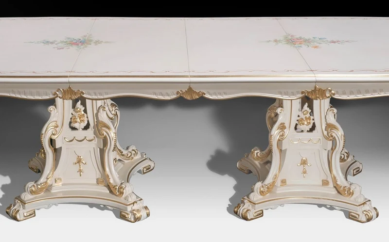 Casa Padrino Luxus Barock Esstisch Elfenbein / Mehrfarbig / Gold 700 cm - Riesiger Massivholz Esszimmertisch im Barockstil - Barock Esszimmer & Hotel Möbel - Luxus Qualität - Made in Italy