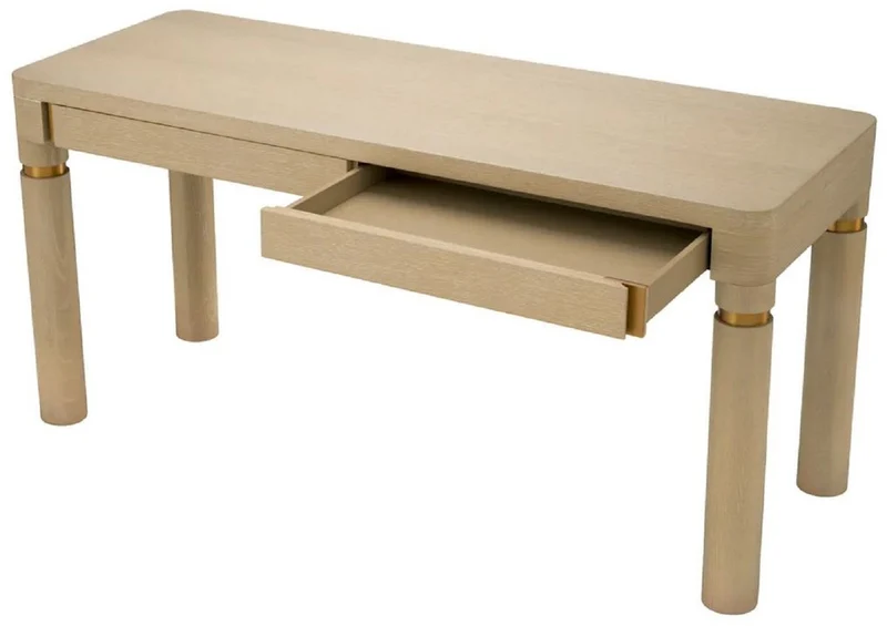 Casa Padrino Luxus Schreibtisch mit 2 Schubladen Beige / Messing 160 x 60 x H. 76 cm - Bürotisch - Computertisch - Büro Möbel - Luxus Möbel - Luxus Einrichtung - Büro Einrichtung - Luxus Qualität