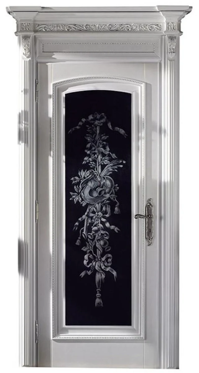 Casa Padrino Luxus Barock Wohnungstür Weiß / Schwarz / Silber 126 cm - Made in Italy