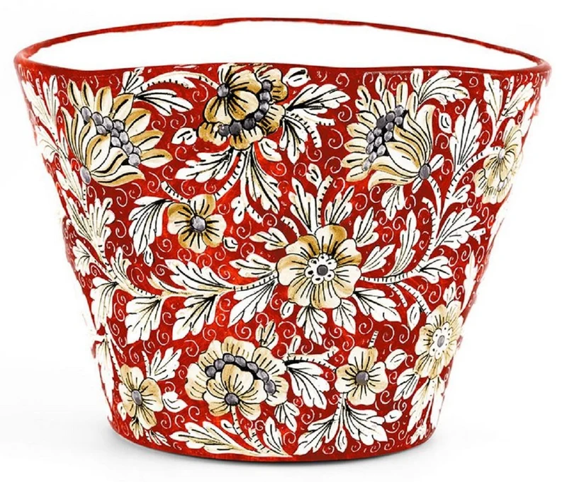 Casa Padrino Luxus Keramik Blumentopf Rot / Mehrfarbig Ø 27 x H. 20 cm - Runder handgefertigter & handbemalter Keramik Pflanzentopf - Luxus Qualität - Made in Italy