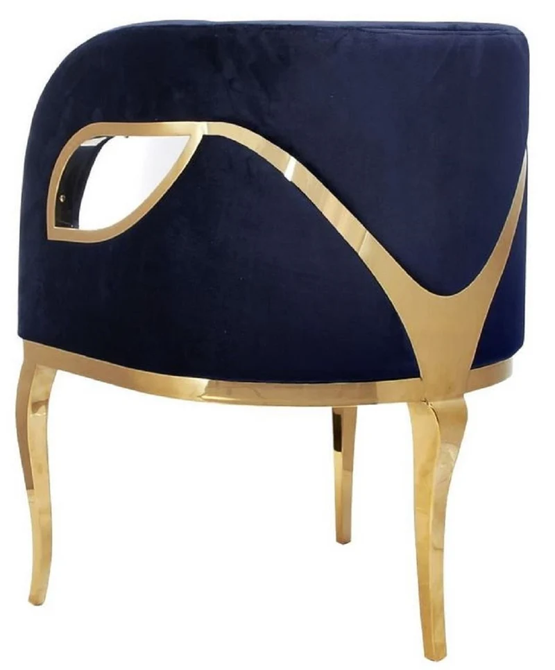 Casa Padrino Luxus Samt Sessel Blau / Gold 78 x 55 x H. 59 cm - Wohnzimmer Sessel - Hotel Sessel - Wohnzimmer Möbel - Luxus Möbel - Wohnzimmer Einrichtung - Luxus Einrichtung - Möbel Luxus