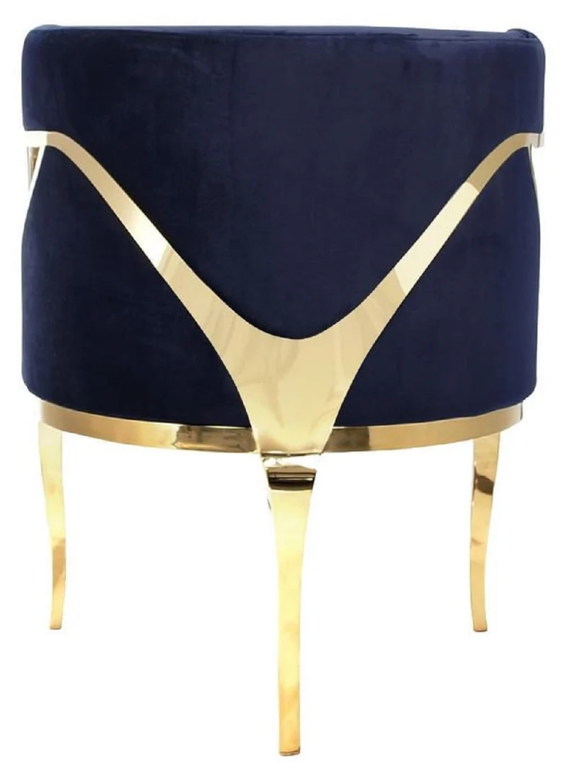 Casa Padrino Luxus Samt Sessel Blau / Gold 78 x 55 x H. 59 cm - Wohnzimmer Sessel - Hotel Sessel - Wohnzimmer Möbel - Luxus Möbel - Wohnzimmer Einrichtung - Luxus Einrichtung - Möbel Luxus