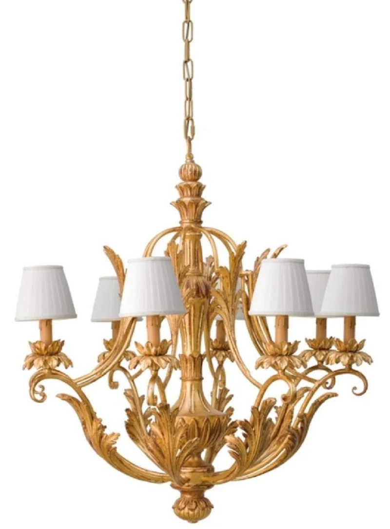 Casa Padrino Luxus Barock Kronleuchter Antik Gold / Weiß Ø 80 x H. 89,5 cm - Prunkvoller Barockstil Wohnzimmer Kronleuchter - Edel & Prunkvoll - Luxus Qualität - Made in Italy