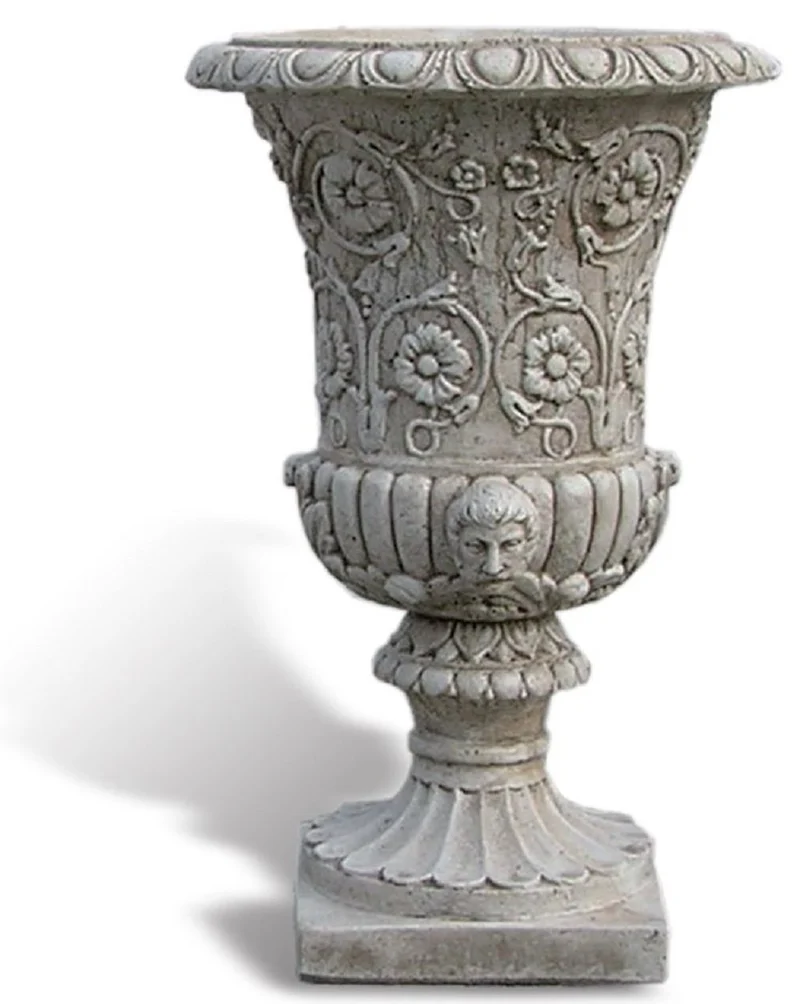 Casa Padrino Luxus Barock Blumentopf Antik Grau Ø 49 x H. 78 cm - Handgefertigter Barockstil Pflanzentopf aus hochwertigem Carrara Marmorkies - Barock Garten Deko - Luxus Qualität - Made in Italy