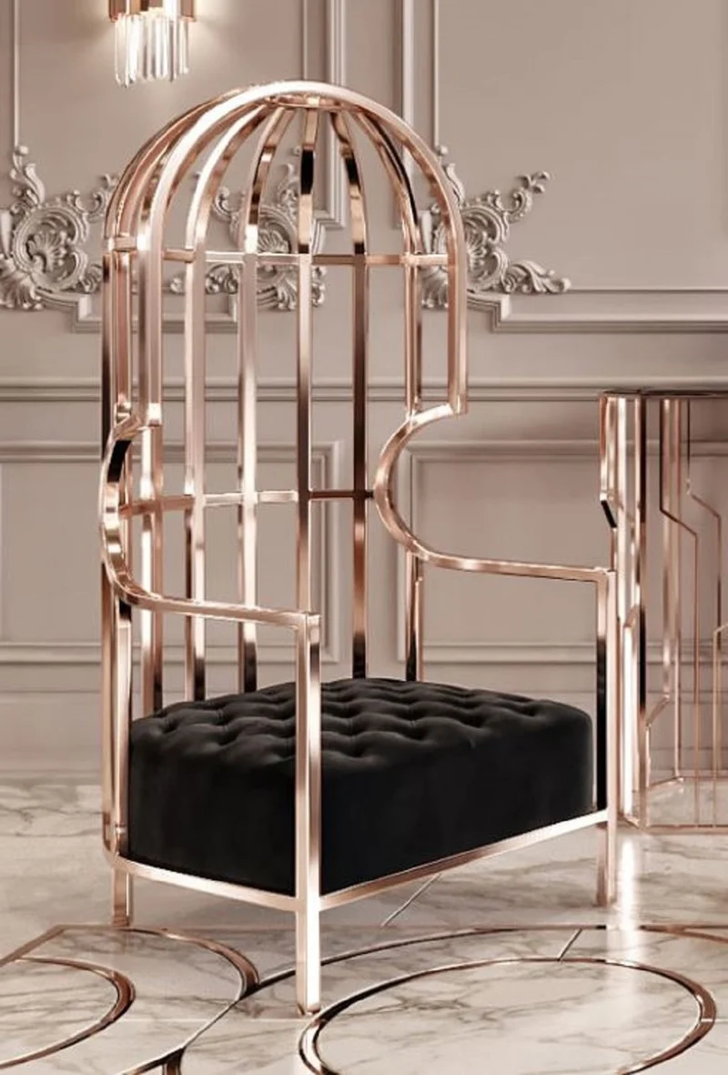 Casa Padrino Luxus Sessel Schwarz / Kupfer 78 x 78 x H. 156 cm - Wohnzimmer Sessel - Hotel Sessel - Wohnzimmer Möbel - Hotel Möbel - Luxus Möbel