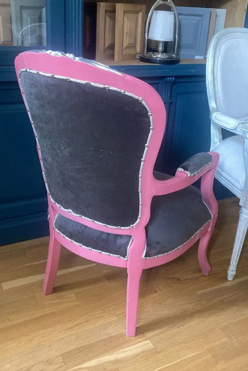 Casa Padrino Luxus Barock Salon Stuhl Face Grau / Rosa / Silber
