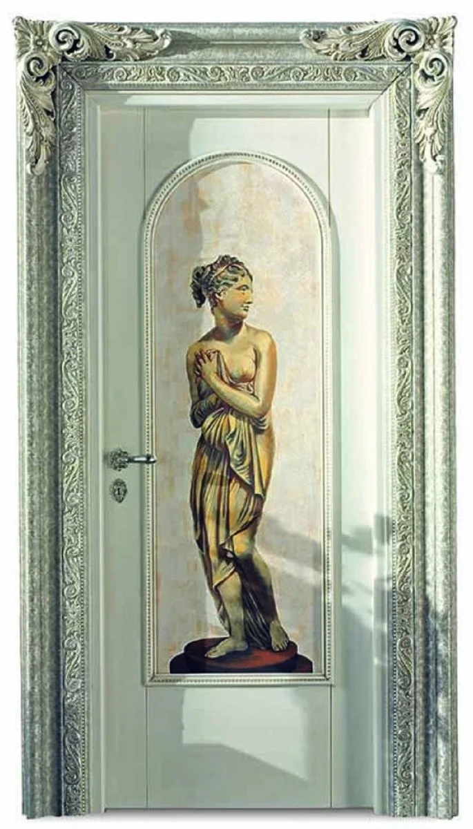 Casa Padrino Luxus Barock Wohnungstür Weiß / Silber / Gold 129 cm - Made in Italy