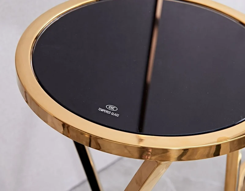 Casa Padrino Luxus Beistelltisch Gold / Schwarz Ø 35 x H. 90 cm - Runder Edelstahl Blumentisch mit getönten Glasplatten - Wohnzimmer Möbel - Luxus Möbel