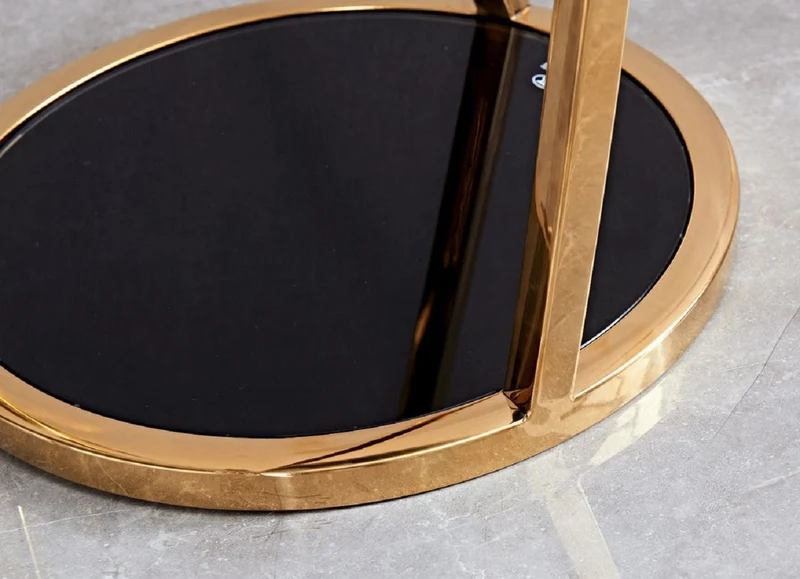 Casa Padrino Luxus Beistelltisch Gold / Schwarz Ø 35 x H. 90 cm - Runder Edelstahl Blumentisch mit getönten Glasplatten - Wohnzimmer Möbel - Luxus Möbel