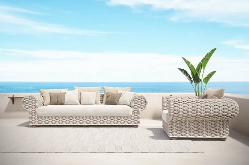Casa Padrino Luxus 3er Gartensofa Creme / Beige / Weiß / Braun 258 cm