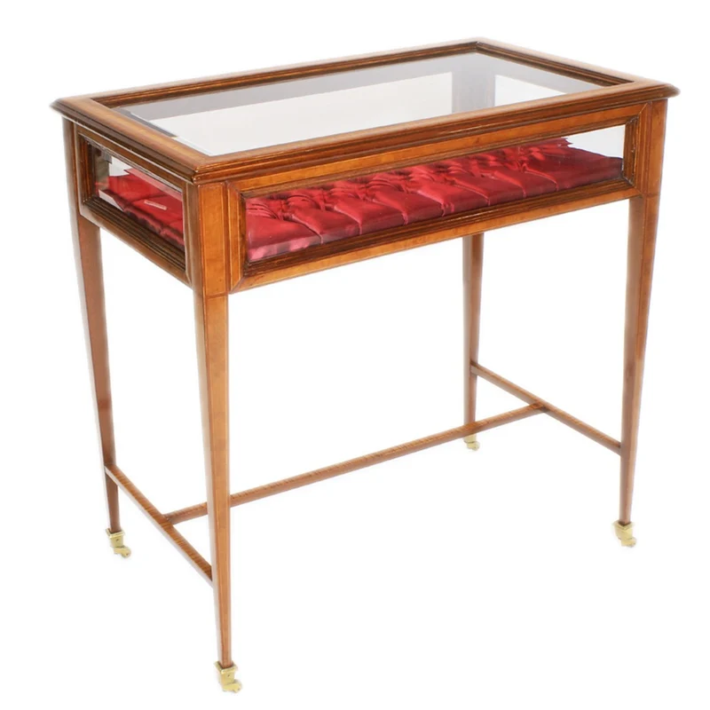 Casa Padrino Barock Vitrine Braun / Bordeauxrot / Messing - Handgefertigter Massivholz Schaukasten mit aufklappbarem Deckel und Samtstoff - Barock Möbel