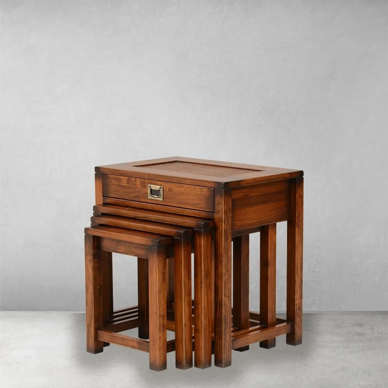 Casa Padrino Luxus Vintage Stil Beistelltisch 4er Set Braun / Messing 60 x 40 x H. 60 cm - Wohnzimmer Möbel - Massivholz Möbel - Luxus Vintage Stil Möbel