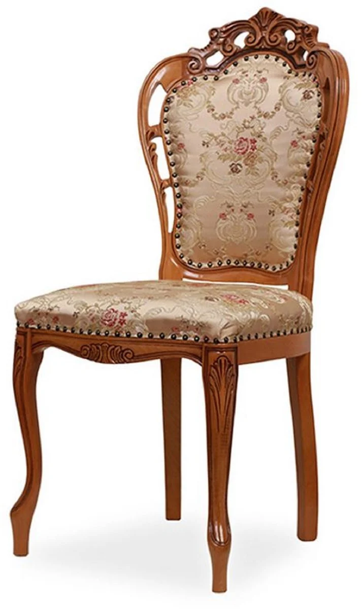 Casa Padrino Luxus Barock Esszimmer Stuhl 4er Set mit elegantem Muster Gold / Mehrfarbig / Braun - Barockstil Küchen Stühle - Prunkvolle Luxus Esszimmer Möbel im Barockstil - Edel & Prunkvoll