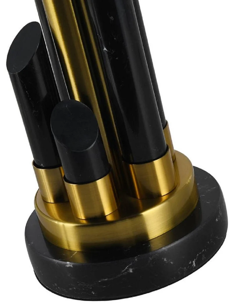 Casa Padrino Luxus Marmor Tischleuchte Schwarz / Gold Ø 38 x H. 68,5 cm - Runde Marmor Schreibtischleuchte mit Lampenschirm - Luxus Marmor Leuchten