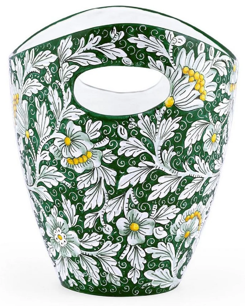 Casa Padrino Luxus Keramik Eiseimer Grün / Mehrfarbig Ø 27 x H. 25 cm - Handgefertigter & handbemalter Eiskübel - Weinkühler - Sektkühler - Champagnerkühler - Luxus Qualität - Made in Italy