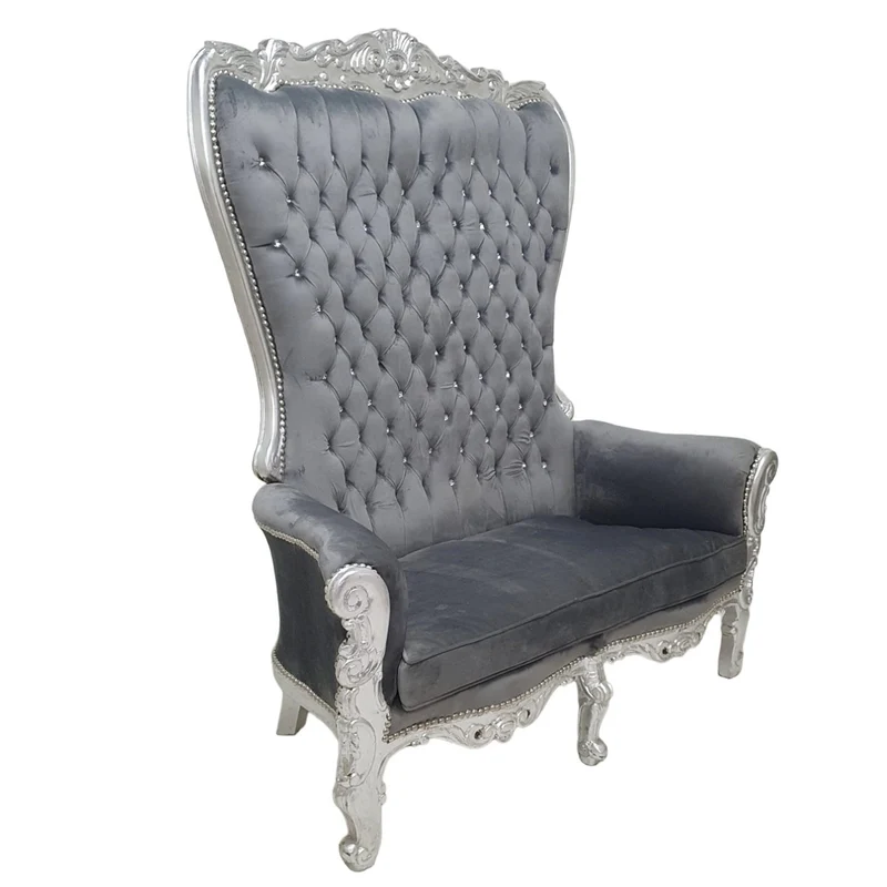 Casa Padrino Barock Doppel Thron Sessel Grau Silber Bling Steine Möbel