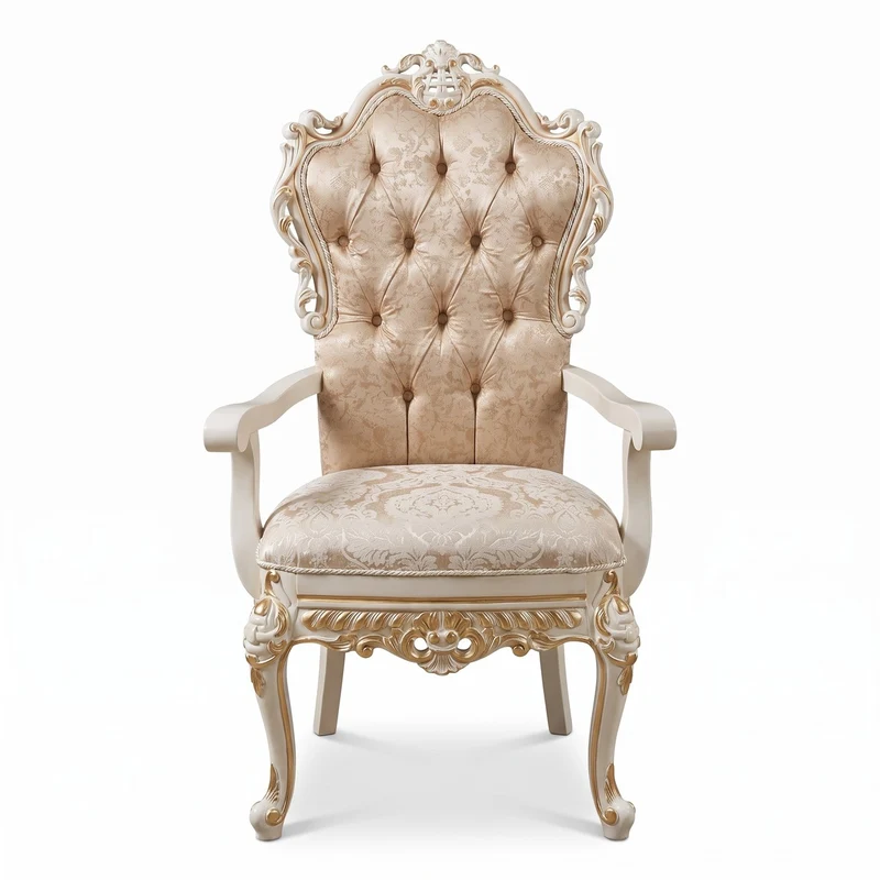 Casa Padrino Luxus Barock Esszimmer Stuhl mit Armlehnen Gold / Weiß / Creme - Prunkvoller Barockstil Küchen Stuhl - Luxus Esszimmer Möbel im Barockstil - Barock Möbel - Edel & Prunkvoll