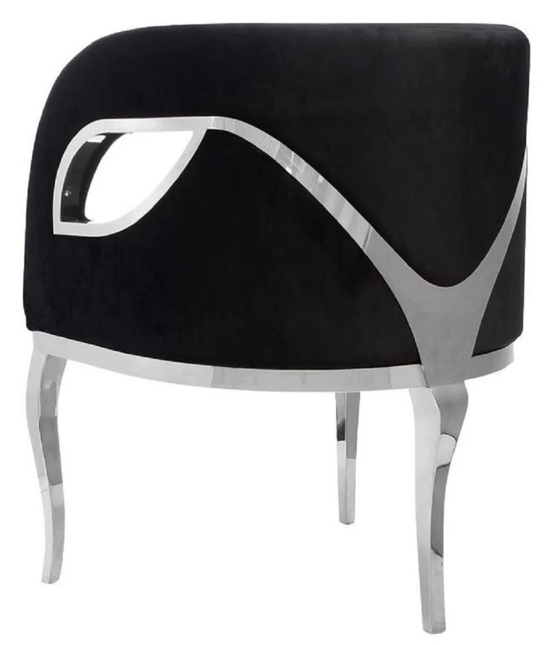 Casa Padrino Luxus Samt Sessel Schwarz / Silber 78 x 55 x H. 59 cm - Wohnzimmer Sessel - Hotel Sessel - Wohnzimmer Möbel - Luxus Möbel - Wohnzimmer Einrichtung - Luxus Einrichtung - Möbel Luxus