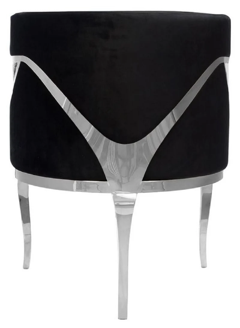 Casa Padrino Luxus Samt Sessel Schwarz / Silber 78 x 55 x H. 59 cm - Wohnzimmer Sessel - Hotel Sessel - Wohnzimmer Möbel - Luxus Möbel - Wohnzimmer Einrichtung - Luxus Einrichtung - Möbel Luxus