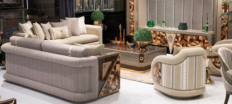 Casa Padrino Luxus Sofa Creme / Braun / Grau / Gold - Wohnzimmer Sofa - Hotel Sofa - Wohnzimmer Möbel - Hotel Möbel - Luxus Möbel