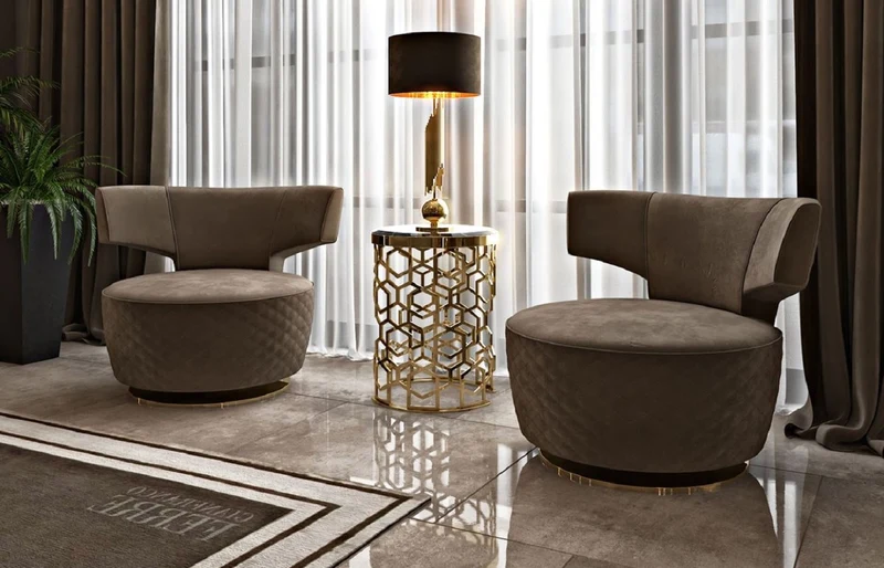 Casa Padrino Luxus Drehsessel Braun / Gold 98 x 79 x H. 77 cm - Wohnzimmer Sessel - Hotel Sessel - Wohnzimmer Möbel - Hotel Möbel - Luxus Möbel