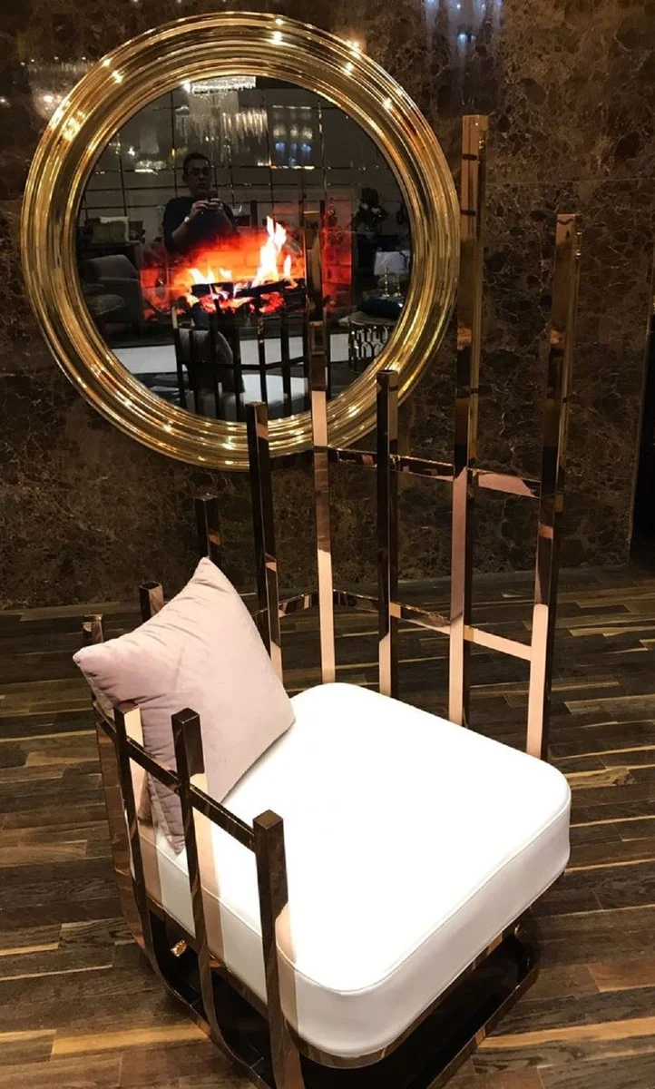 Casa Padrino Luxus Designer Sessel rechte Seite mit Kissen Weiß / Grau / Gold 68 x 68 x H. 153 cm - Wohnzimmer Möbel - Hotel Möbel - Luxus Möbel