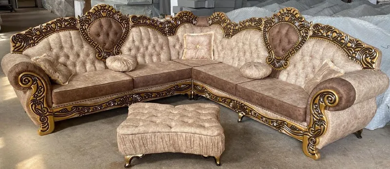 Casa Padrino Luxus Barock Ecksofa Beige / Braun / Gold