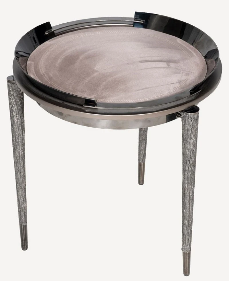 Casa Padrino Luxus 3-Bein Beistelltisch Grau / Schwarz / Bronze Ø 53 x H. 55,16 cm - Runder Wohnzimmer Beistelltisch - Hotel Tisch - Wohnzimmer Möbel - Hotel Möbel - Luxus Qualität