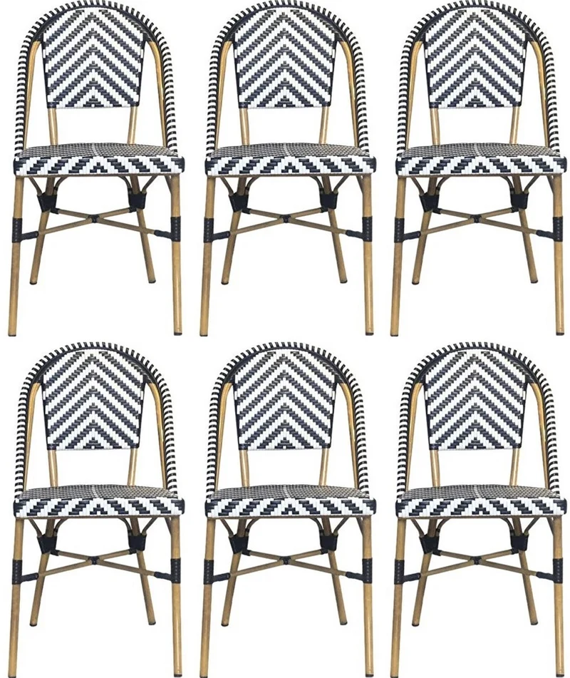 Casa Padrino Luxus Esszimmer Stuhl 6er Set Weiß / Schwarz / Beige 49 x 46 x H. 91 cm - Luxus Rattan Garten Stühle - Esszimmer Möbel - Garten Möbel - Rattan Möbel - Luxus Möbel