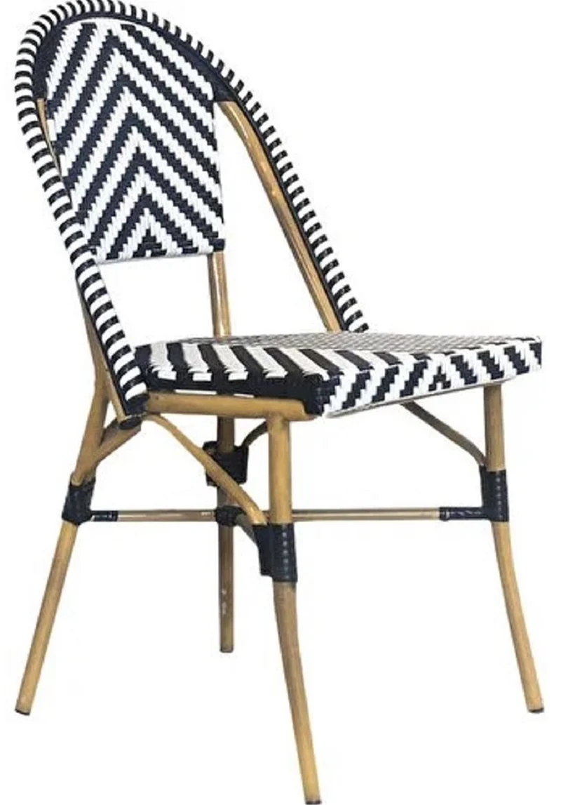 Casa Padrino Luxus Esszimmer Stuhl 6er Set Weiß / Schwarz / Beige 49 x 46 x H. 91 cm - Luxus Rattan Garten Stühle - Esszimmer Möbel - Garten Möbel - Rattan Möbel - Luxus Möbel