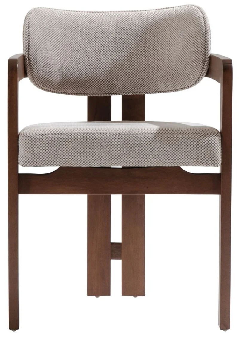 Casa Padrino Luxus Esszimmer Stuhl mit Armlehnen Grau / Dunkelbraun H. 80 cm