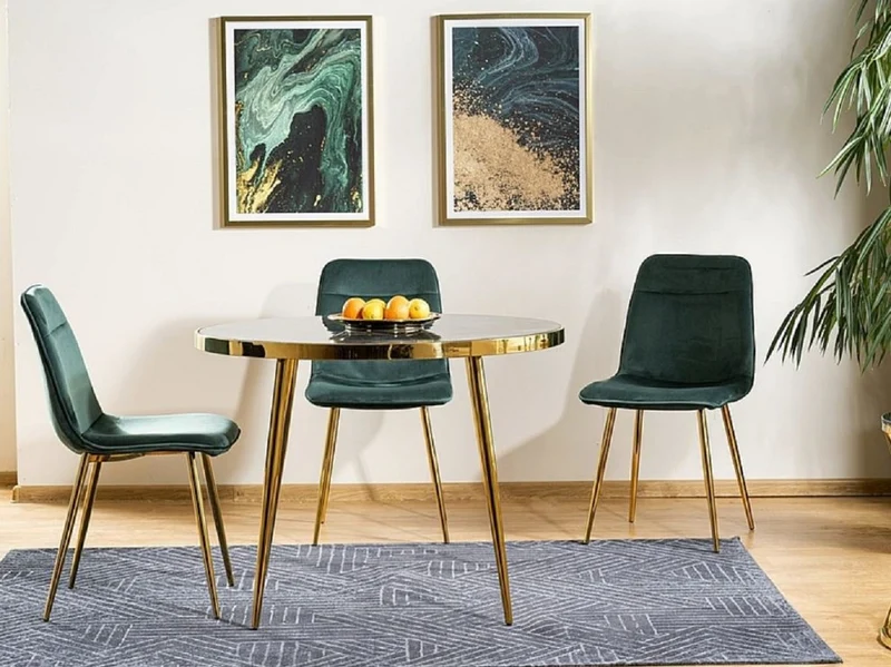 Casa Padrino Luxus Esstisch Schwarz / Gold Ø 100 x H. 75 cm - Runder Esszimmertisch mit Glasplatte in Marmoroptik - Esszimmer Möbel - Küchen Möbel