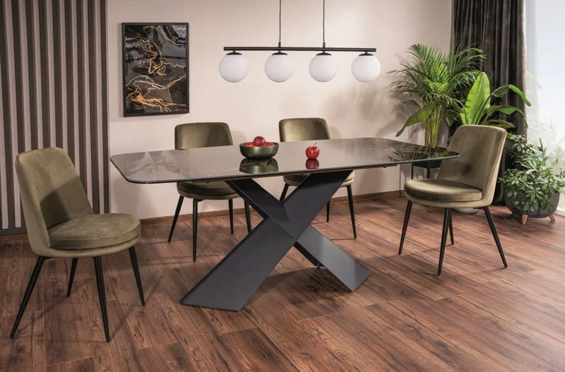 Casa Padrino Luxus Esstisch mit gehärteter Glaskeramik Tischplatte Schwarz-Braun / Matt Schwarz 180 x 95 x H. 76 cm - Luxus Küchentisch - Esszimmer Möbel - Luxus Möbel