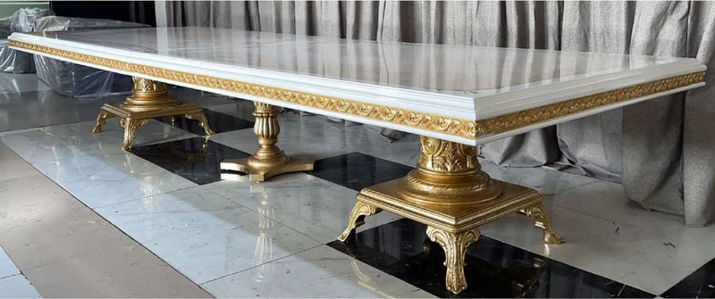 Casa Padrino Luxus Barock Esstisch Creme / Weiß / Gold 500 cm - Riesiger Massivholz Esszimmertisch - Esszimmer Möbel im Barockstil - Barock Möbel - Barock Einrichtung - Edel & Prunkvoll