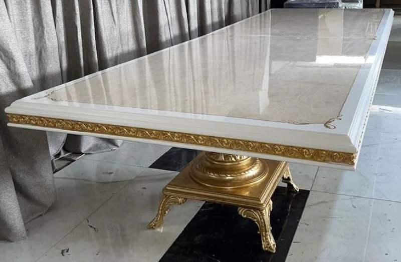 Casa Padrino Luxus Barock Esstisch Creme / Weiß / Gold 500 cm - Riesiger Massivholz Esszimmertisch - Esszimmer Möbel im Barockstil - Barock Möbel - Barock Einrichtung - Edel & Prunkvoll