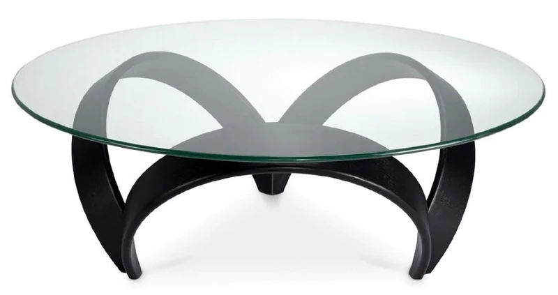 Casa Padrino Luxus Couchtisch Schwarz Ø 110 x H. 36,5 cm - Runder Wohnzimmertisch mit Glasplatte - Wohnzimmer Möbel - Hotel Möbel - Luxus Möbel - Luxus Kollektion