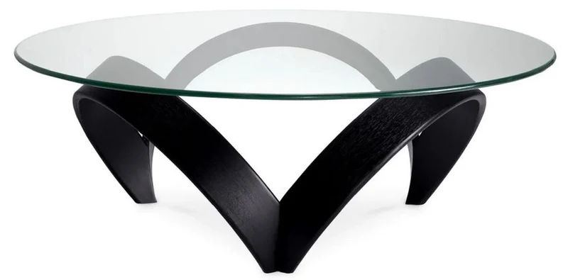 Casa Padrino Luxus Couchtisch Schwarz Ø 110 x H. 36,5 cm - Runder Wohnzimmertisch mit Glasplatte - Wohnzimmer Möbel - Hotel Möbel - Luxus Möbel - Luxus Kollektion