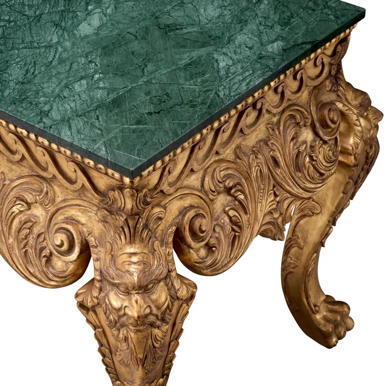 Casa Padrino Luxus Barock Konsole Antik Gold / Grün - Handgefertigter Massivholz Konsolentisch mit Marmorplatte - Luxus Wohnzimmer Möbel im Barockstil - Barock Möbel - Barock Einrichtung