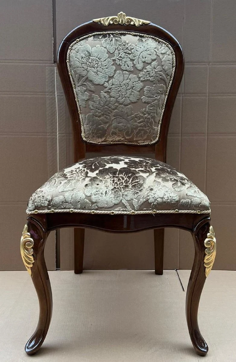 Casa Padrino Luxus Barock Esszimmer Stuhl mit elegantem Muster Gold / Braun / Gold - Esszimmer Möbel im Barockstil - Luxus Möbel im Barockstil - Barock Möbel - Barock Interior