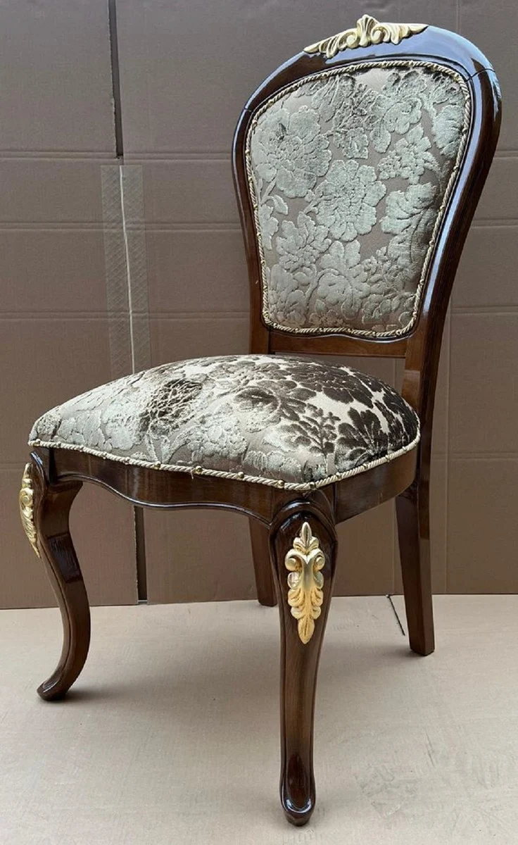 Casa Padrino Luxus Barock Esszimmer Stuhl mit elegantem Muster Gold / Braun / Gold - Esszimmer Möbel im Barockstil - Luxus Möbel im Barockstil - Barock Möbel - Barock Interior