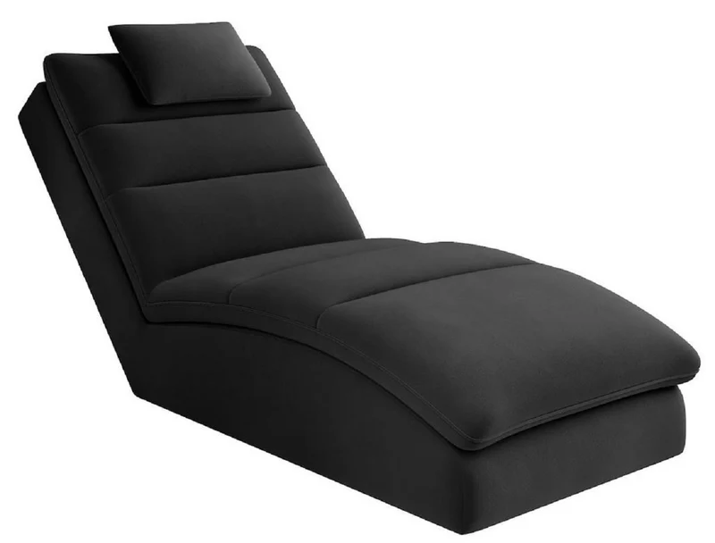 Casa Padrino Luxus Chaiselongue mit Kopfkissen Schwarz 85 x 170 x H. 92 cm - Wohnzimmer Liegesessel - Relexliege - Recamiere - Wohnzimmer Möbel - Luxus Möbel