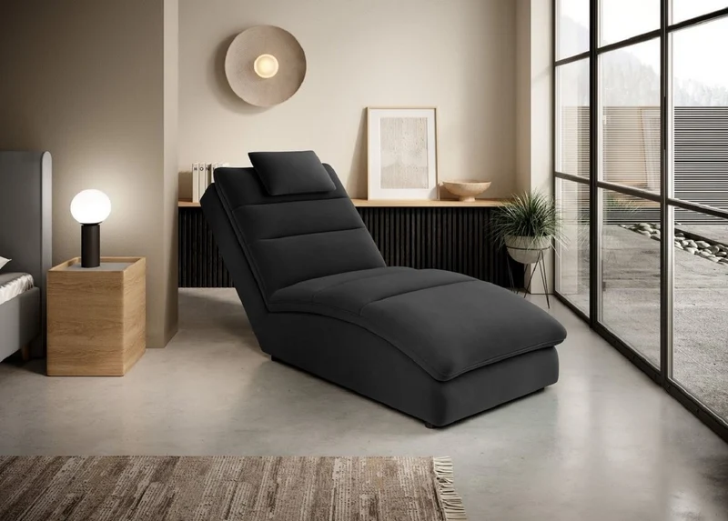 Casa Padrino Luxus Chaiselongue mit Kopfkissen Schwarz 85 x 170 x H. 92 cm - Wohnzimmer Liegesessel - Relexliege - Recamiere - Wohnzimmer Möbel - Luxus Möbel