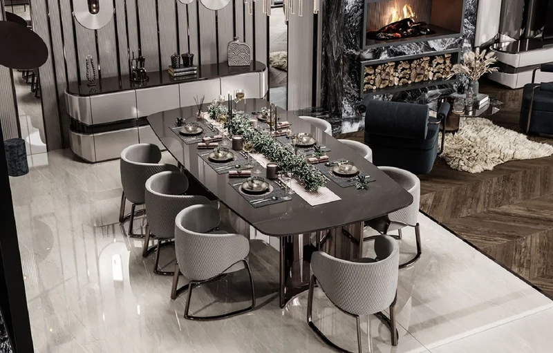 Casa Padrino Luxus Esstisch Grau / Bronze 240,5 x 112 x H. 76 cm - Rechteckiger Luxus Küchentisch - Esszimmer Möbel - Luxus Möbel