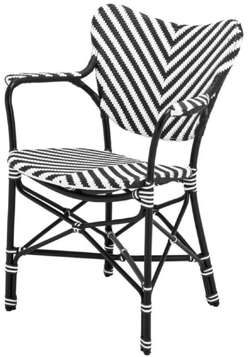 Casa Padrino Luxus Esszimmer Stuhl 4er Set mit Armlehnen Weiß / Schwarz 63 x 54 x H. 87 cm - Luxus Rattan Garten Stühle - Esszimmer Möbel - Garten Möbel - Rattan Möbel - Luxus Möbel