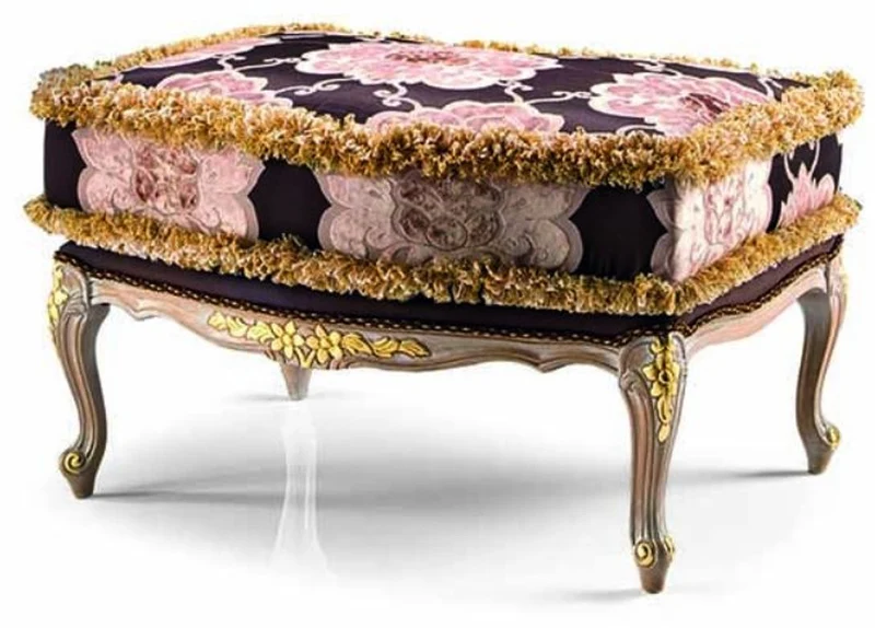 Casa Padrino Luxus Barock Hocker Lila / Grau / Gold 80 cm - Made in Italy