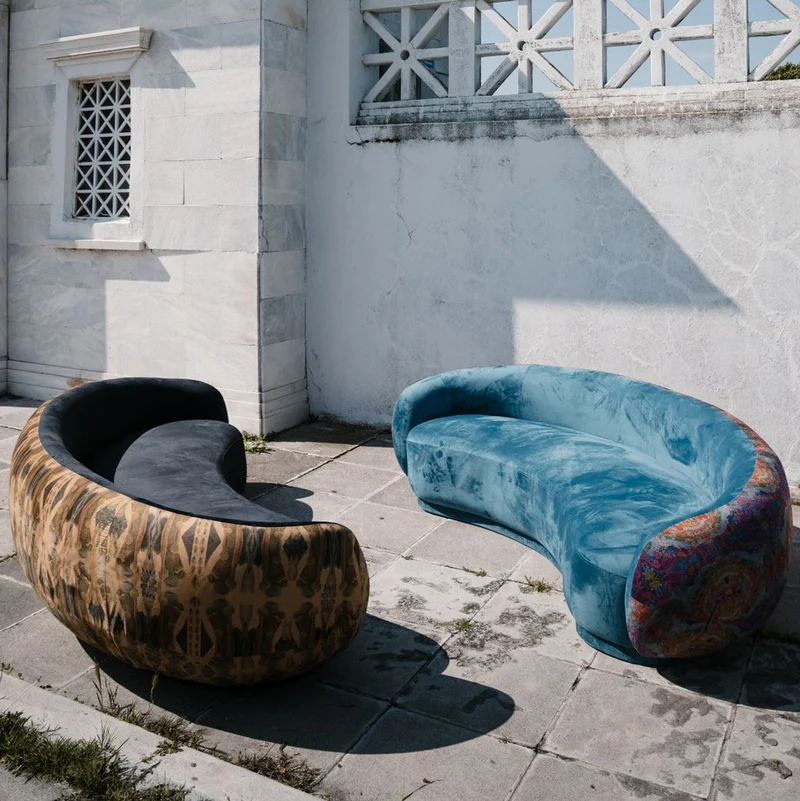 Casa Padrino Luxus Sofa Schwarz / Beige / Mehrfarbig 260 cm