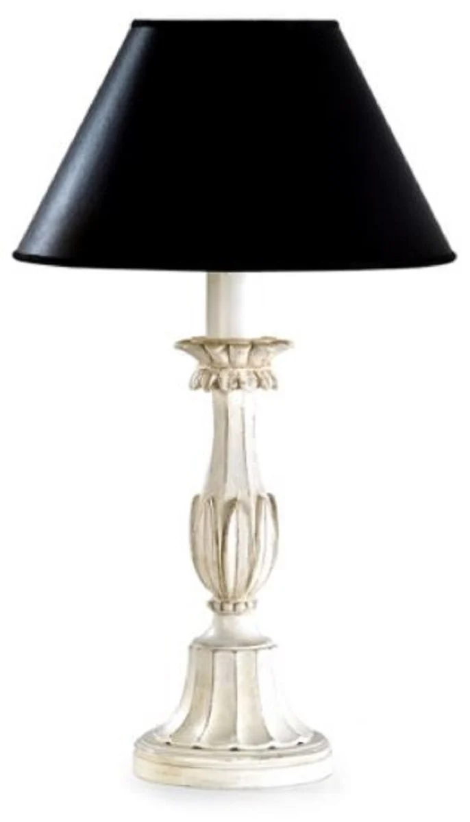 Casa Padrino Luxus Barock Tischleuchte Antik Cremeweiß / Schwarz Ø 16 x H. 44,5 cm - Prunkvolle Barockstil Schreibtischleuchte mit rundem Lampenschirm - Luxus Qualität - Made in Italy